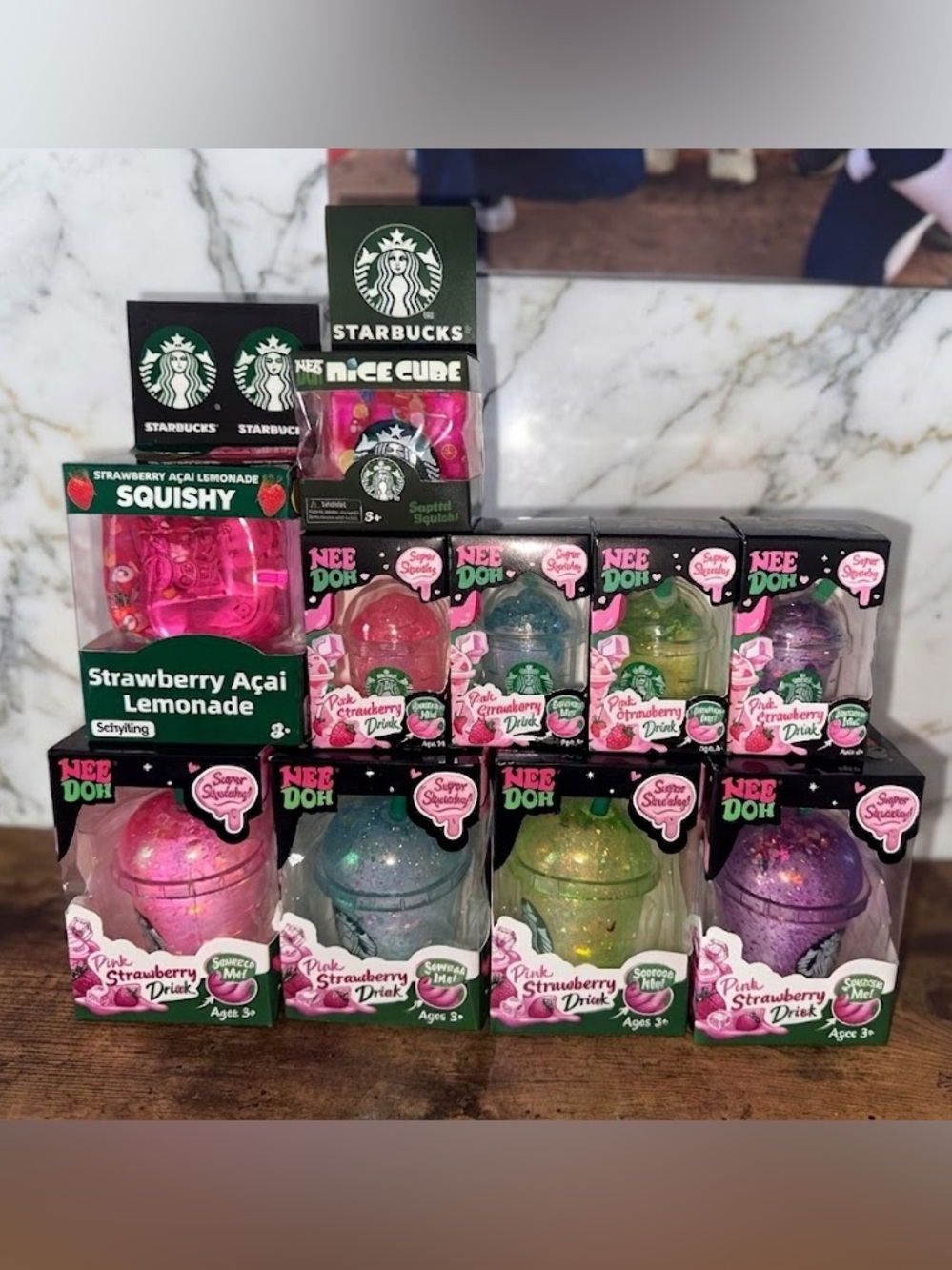 Needoh Starbucks Pink Strawberry Acai Lemonade Squishy Set of 10